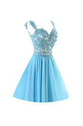 Vestidos de fiesta cortos de gasa con apliques y tirantes PG091